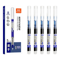 真彩直液式中性笔黑色0.5mm全针管速干大容量巨能写商务办公走珠签字笔文具考试刷题笔水笔 【速干全针管】5支-蓝色 0.5mm