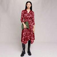 maje 冬季女士V领收腰碎花印花不规则连衣裙都市休闲法式浪漫