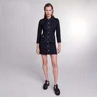 maje 冬季法式时尚简约长袖翻领单排扣短款收腰修身花呢连衣裙