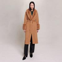 MAJE 冬季女装法式优雅美拉德长毛呢大衣外套系带收腰