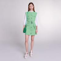 maje 冬季女装时尚绿色假两件花呢连衣裙短裙优雅气质