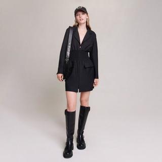MAJE 冬季女士收腰长袖西装风衬衫式连衣裙短裙气质通勤