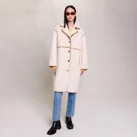 MAJE 冬季女装法式时尚复古拼接长款毛呢大衣毛绒外套