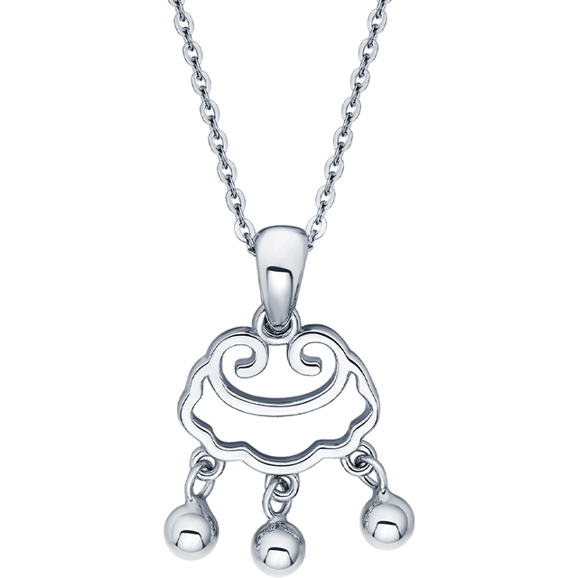 周六福 S925银饰吊坠女平安如意长命锁简约银饰挂坠项链 吊坠（不含链）