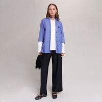 MAJE 冬季女士设计感纯棉舒适条纹衬衫T恤假两件上衣百搭