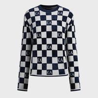 EMPORIO ARMANI 2025秋冬 阿玛尼女式时尚撞色棋盘格圆领长袖针织衫