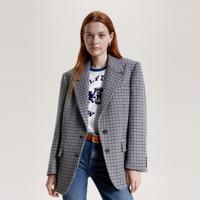 TOMMY HILFIGER Tommy Hilfiger女羊毛混纺千鸟格双粒扣微绒毛挺括西裝外套