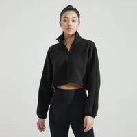 Calvin Klein CK运动秋冬女士休闲简约刺绣字母拉链半襟立领短款舒适抓绒卫衣