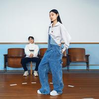 TOMMY HILFIGER 【工装阔腿】Tommy Jeans女美式大口袋蓝色直筒牛仔背带裤