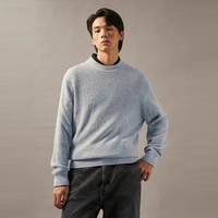 卡尔文·克莱恩 CK Jeans秋冬男士羊毛混纺休闲通勤暗纹字母圆领内搭打底针织毛衣