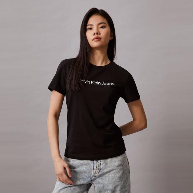 卡尔文·克莱恩 CK Jeans夏季女士休闲通勤经典字母印花圆领纯色内搭短袖T恤上衣