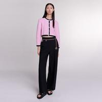 MAJE 冬季法式时尚撞色饰边粉色长袖羊毛混纺针织开衫上衣可内搭可外套