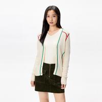 TOMMY HILFIGER Tommy Hilfiger秋冬女含桑蚕丝潮流撞色镶边纽扣V领针织开衫外套