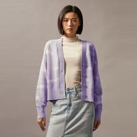 Calvin Klein CK Jeans秋冬女士含羊毛混纺休闲提花纽扣V领宽松针织开衫外套