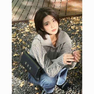 零柒零捌灰色麻花毛衣外套女秋季设计感小众慵懒风针织开衫
