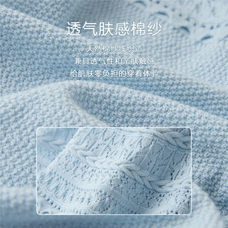 设计师款佐丹奴针织衫女纯棉镂空宽松短袖蓝色上衣女18355209 06 海盐蓝 M