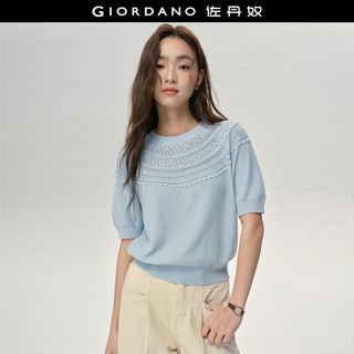 设计师款佐丹奴针织衫女纯棉镂空宽松短袖蓝色上衣女18355209 06 海盐蓝 M