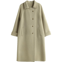 帕罗 秋冬翻领压线设计中长款外套气质双面呢大衣女