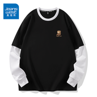 真维斯(JEANSWEST)假两件圆领卫衣男士春秋冬季潮流百搭外套青少年撞色上衣套头衫男 白色 奔跑腊肠_K L