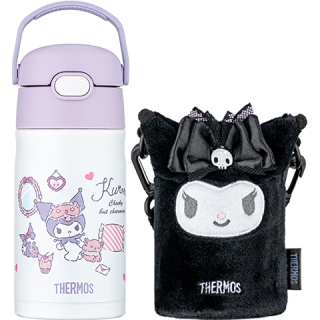 88VIP：THERMOS 膳魔师 儿童吸管杯套保温杯316L不锈钢杯手提畅吸杯轻量便携 TCKL 库洛米 350ml