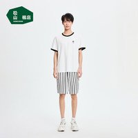 松山棉店萌宠条纹短袖短裤套装睡衣夏季棉莫家居服男女款宽松 男士-白色 XL （女士170，男士180）