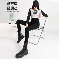 鸭鸭(YAYA)黑裤子鲨鱼裤女士打底裤秋冬季外穿加绒加厚紧身保暖高腰大码弹力 黑色 M 【80-100斤】