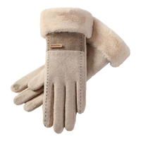 GOLOVEJOY冬季羊绒手套女士户外小香风加绒加厚室内外保暖手套防寒滑雪 DY50;卡其