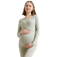 示朵秋衣秋裤套装哺乳睡衣孕期保暖秋冬季喂奶月子服浅绿XXL