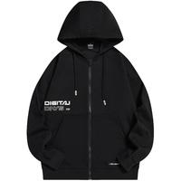 特步（XTEP）运动外套男春秋男装针织开衫连帽休闲上衣男 正黑色 XL