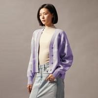 卡尔文·克莱恩 CK Jeans秋冬女士含羊毛混纺休闲提花纽扣V领宽松针织开衫外套