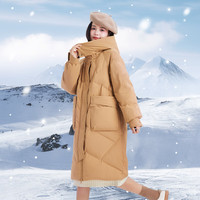 雪中飞 2025冬女士中长款羽绒服百搭时尚休闲气质大口袋保暖舒适 姜黄色|3045
