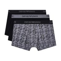 【圣诞】EMPORIO ARMANI/阿玛尼秋冬男士三条装平角内裤 【三条装100%棉】黑色/灰色/黑色-MC200 XL