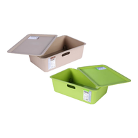 茶花（CHAHUA）收纳箱办公室收纳盒有盖储物箱玩具化妆品内衣收纳塑料整理箱 9L小号2只装【绿色+灰色】
