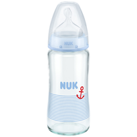 NUK 玻璃彩色奶瓶 硅胶奶嘴款 240ml 蓝色船锚 0-6月