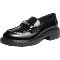 百丽 复古牛皮褶皱面乐福鞋2026春粗跟单鞋F2G1DAA6 黑色 38 (240mm)