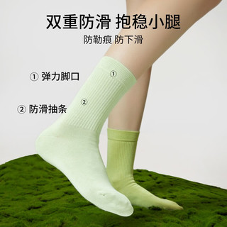 有棵树 YOUKESHU【5双装】女士袜子女秋冬季中筒袜纯棉抗菌透气防臭黑色长袜女款 暮黑色+本白色+牛油果绿+冰梅粉+淡灰蓝 5双 均码