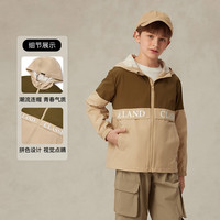 E·LAND KIDS三防童装男童外套2025年夏季新品印花拼色连帽夹克 Khaki卡其色/49 1
