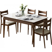 全友（QUANU）家居餐桌椅组合钢化玻璃台面橡胶木实木框架新中式家用餐桌129706 胡桃木色钢化玻璃】餐桌+餐椅*4