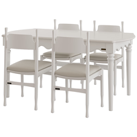 全友家居复古风简约餐桌客厅家用长方形实木腿吃饭桌休闲办公桌子家具 奶油白|常规餐桌+阿莱斯软包椅*4