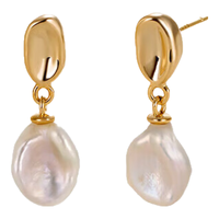 安铂洛利 巴洛克珍珠耳坠女士小众感耳钉耳饰 金色-白花瓣