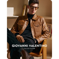 VALENTINO 卓凡尼·华伦天奴（GIOVANNI VALENTINO）高端男士真皮皮衣翻领夹克头层牛皮卡其色 L