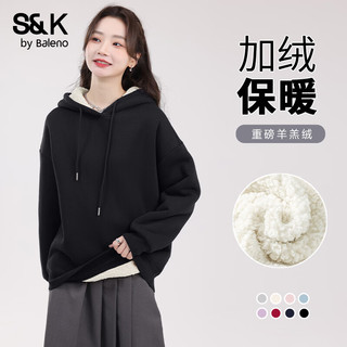 班尼路S&K系列加绒卫衣女装加厚羊羔绒连帽上衣秋冬保暖重磅摇粒绒外套6 灰#纯色 【重磅羊羔绒】 XL