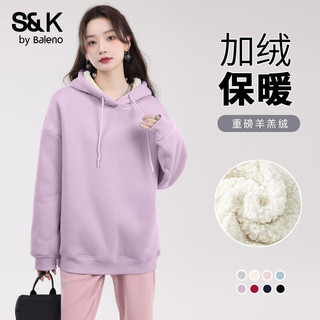 班尼路S&K系列加绒卫衣女装加厚羊羔绒连帽上衣秋冬保暖重磅摇粒绒外套6 灰#纯色 【重磅羊羔绒】 XL