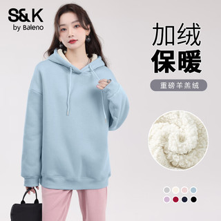 班尼路S&K系列加绒卫衣女装加厚羊羔绒连帽上衣秋冬保暖重磅摇粒绒外套6 灰#纯色 【重磅羊羔绒】 XL
