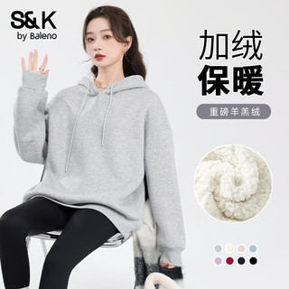 班尼路S&K系列加绒卫衣女装加厚羊羔绒连帽上衣秋冬保暖重磅摇粒绒外套6 灰#纯色 【重磅羊羔绒】 XL