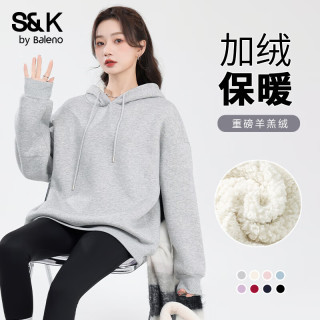 班尼路S&K系列加绒卫衣女装加厚羊羔绒连帽上衣秋冬保暖重磅摇粒绒外套6 灰#纯色 【重磅羊羔绒】 XL