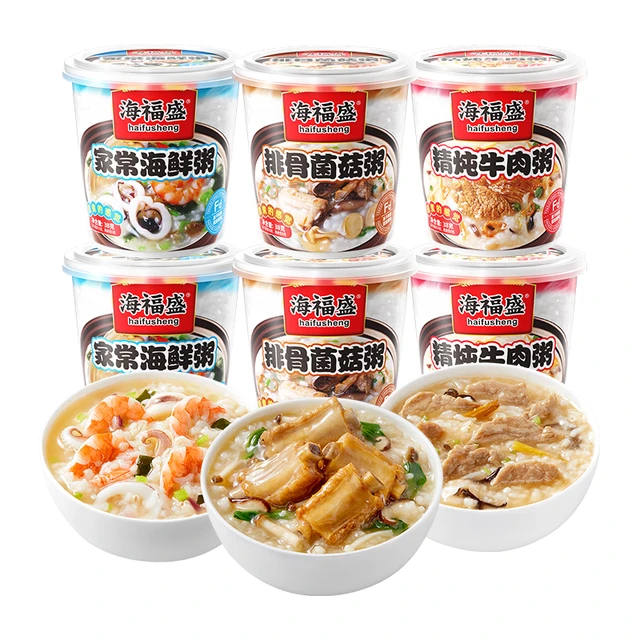 海福盛 冻干粥组合装 3口味 38g*6杯（排骨菌菇粥38g*2杯*家常海鲜粥38g*2杯+精炖牛肉粥38g*2杯）