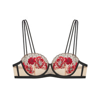曼妮芬 蕾丝性感内衣女超轻薄款聚拢三角杯无钢圈聚拢文胸罩 撞色红 80B