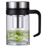 万象（WANXIANG）单层玻璃杯500ML钛银色U219商务带茶漏水杯便携居家手柄泡茶杯