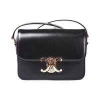 CELINE 思琳 TRIOMPHE系列 女士中号亮泽牛皮革肩背包 187363BF4 38NO 黑色